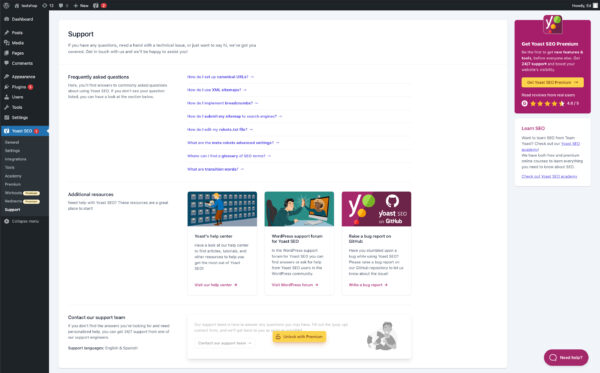 Yoast SEO 20.10 brings a brand-new support/FAQ section