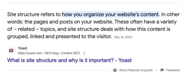 an example of a featured snippet for yoast.com