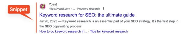 an example of a snippet in the google search results showing a post on yoast.com