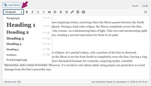How to Use Headings on Your Website • Yoast Add headings in the classic editor using the Headings drop-down menu
