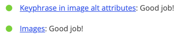 yoast seo green traffic lights for use of images and keyphrase in alt attributes