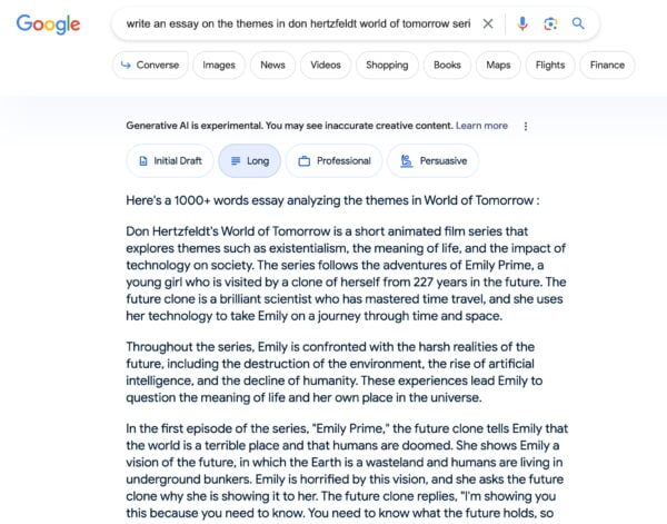 an example of an essay generated by google gse