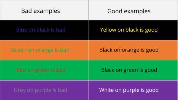  yellowish  connected  achromatic  is good, achromatic  connected  orangish  is good, achromatic  connected  greenish  is good, achromatic  connected  purple is good. The colors of the substance   and the backgrounds lucifer  with the text. 