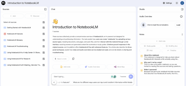 Screenshot of AI tool NotebookLM