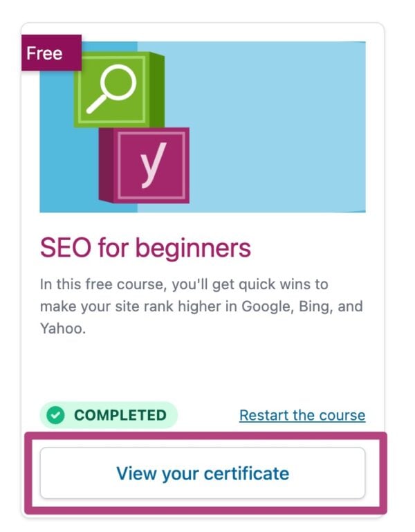 A screenshot of the View your certificate button