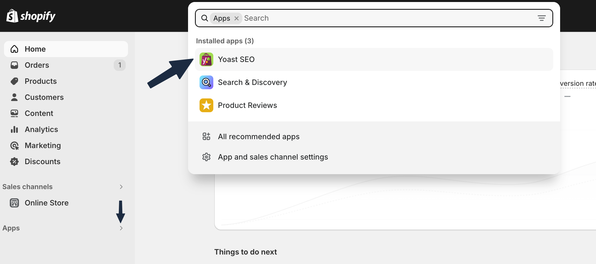 find Yoast SEO for Shopify in the app search