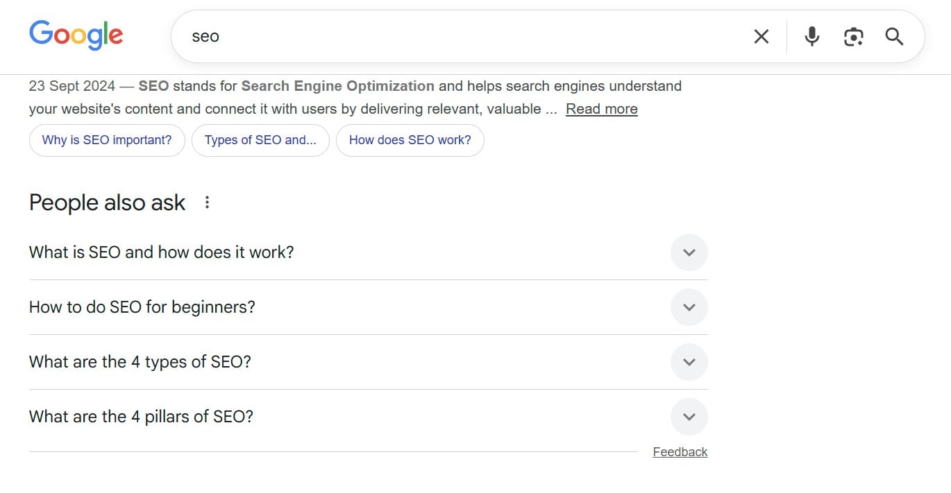 people also ask section on google serps