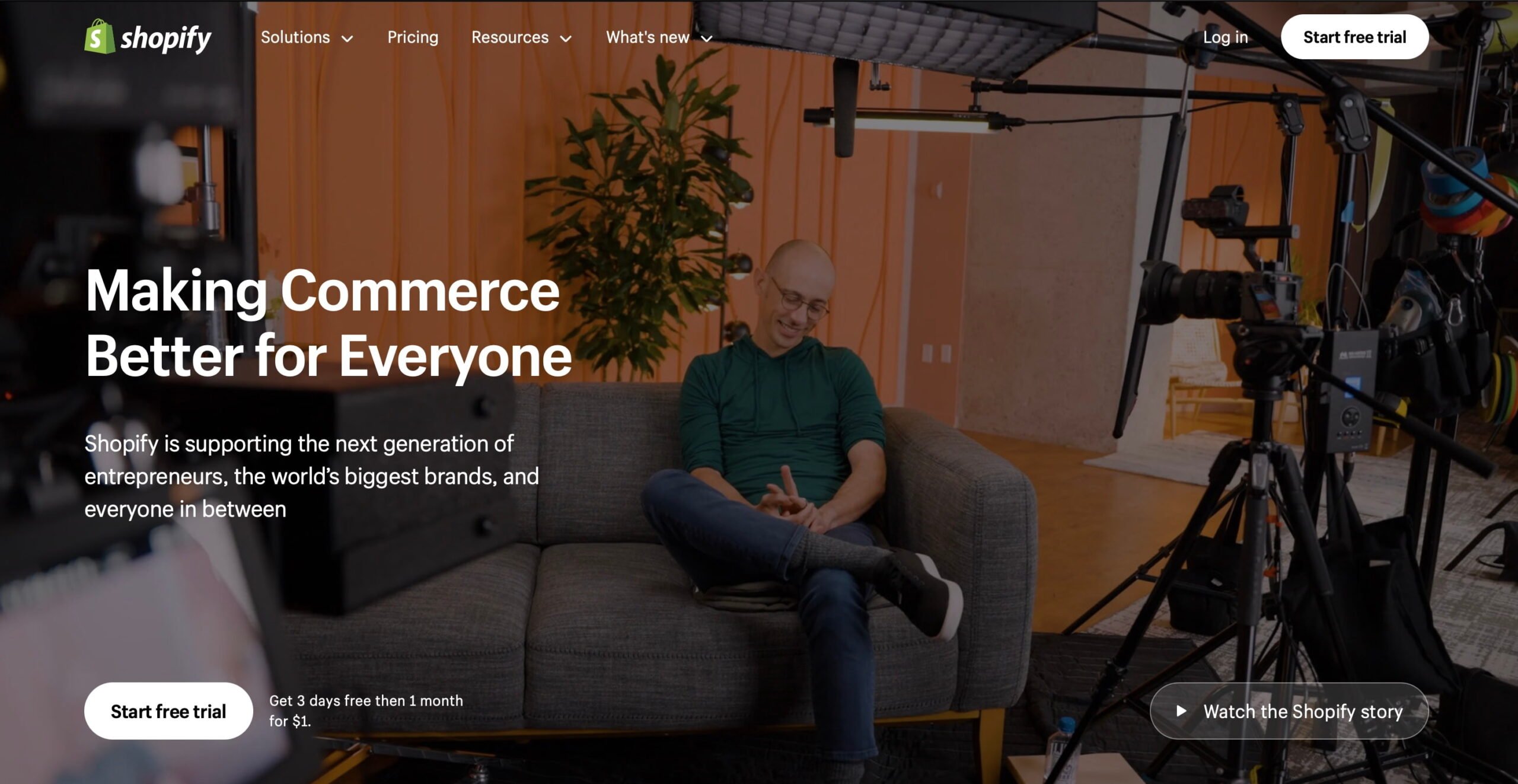 the homepage of the popular ecommerce platform shopify