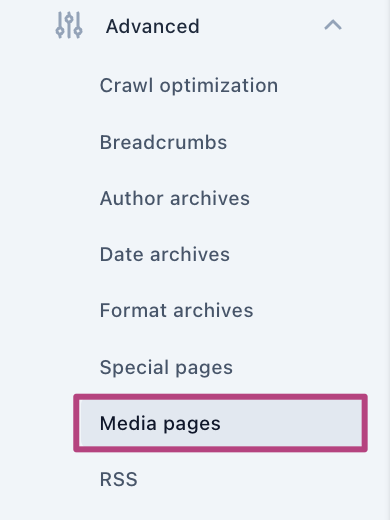 Screenshot showin the media pages settings in Yoast SEO