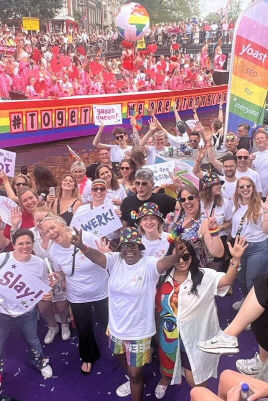 Team Yoast on a boat during Pride Amsterdam