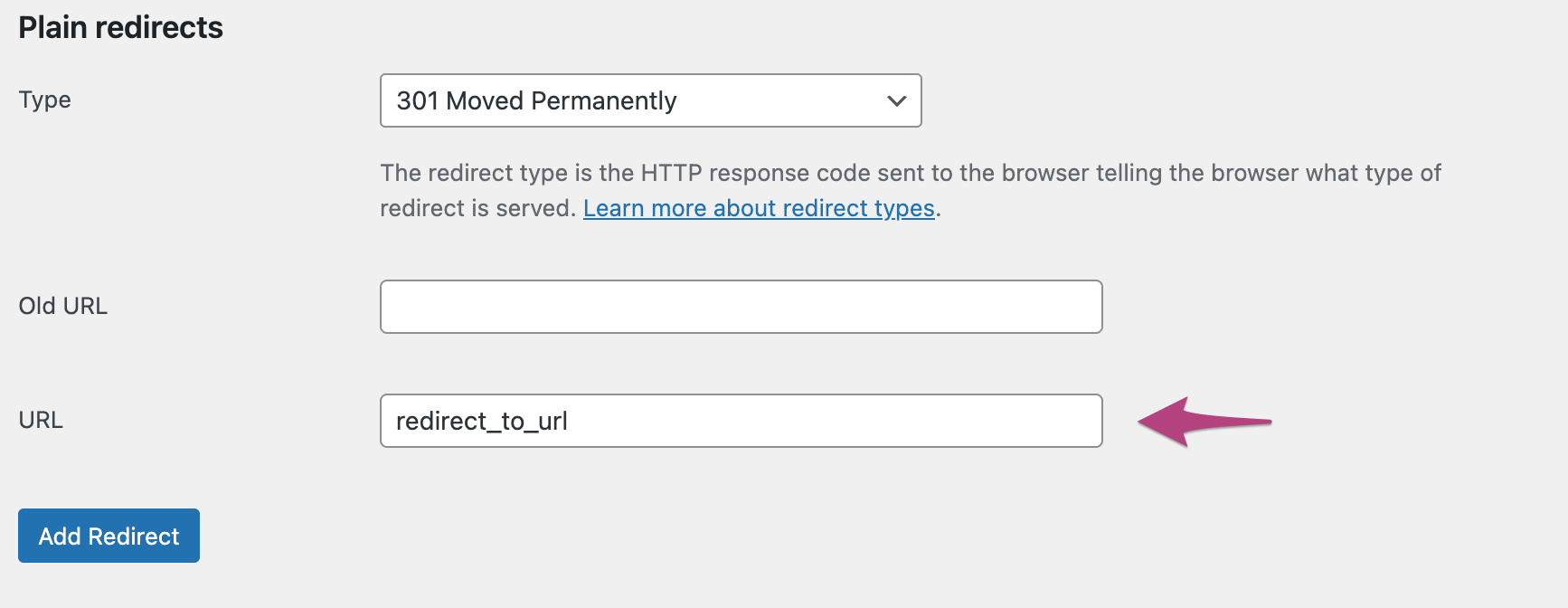 Screenshot showing the target URL as redirect_to_url