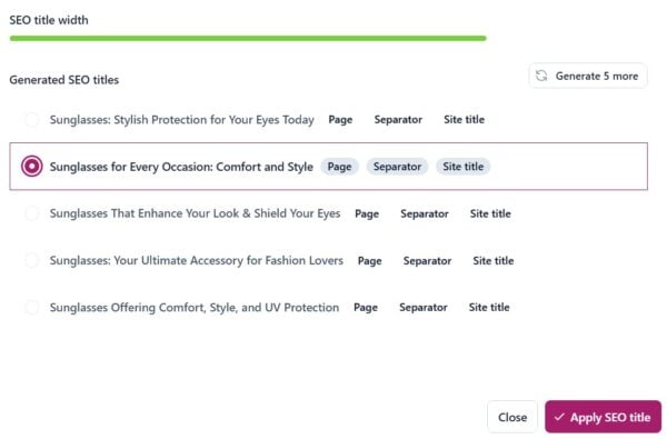 Yoast SEO AI Generate SEO title feature WooCommerce