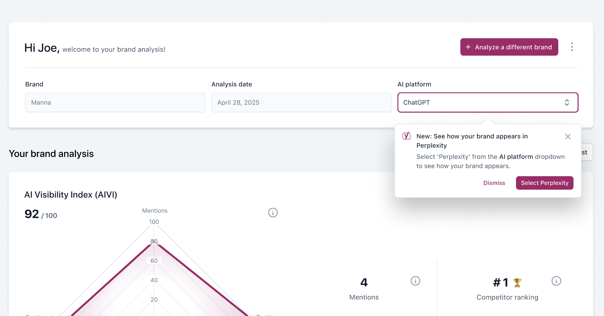 New to AI Brand Insights: Scan your brand visibility in Perplexity