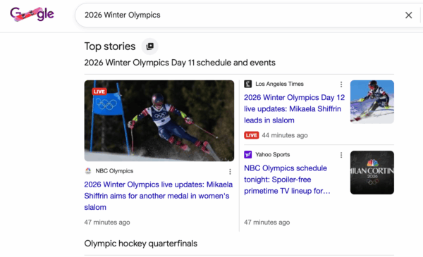 an example of a top stories section in google news