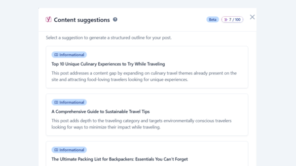 Yoast AI content planner feature suggestions list