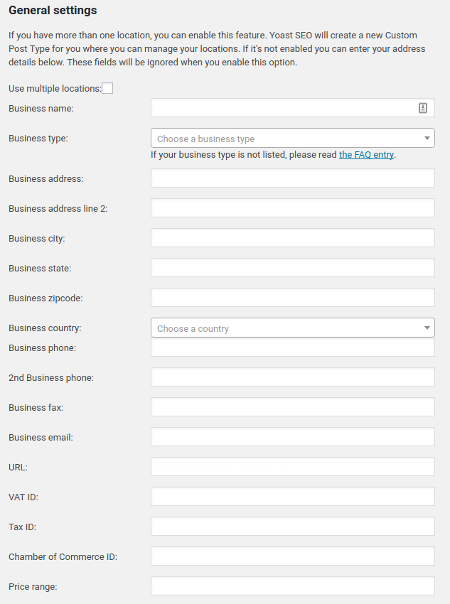 Yoast SEO Local General Settings