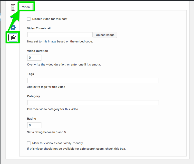 Video SEO Settings on a Post Page
