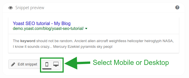 Yoast SEO metabox snippet preview mobile desktop