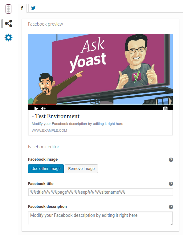 Yoast SEO Metabox : Social Tab - Facebook preview