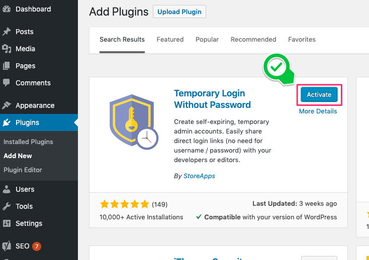 임시 테스트 계정 생성을 위한 Temporary Login Without Password 플러그인 사용법 2 activate