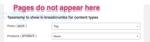 Taxonomy to Show section lacks a Page drop-down menu