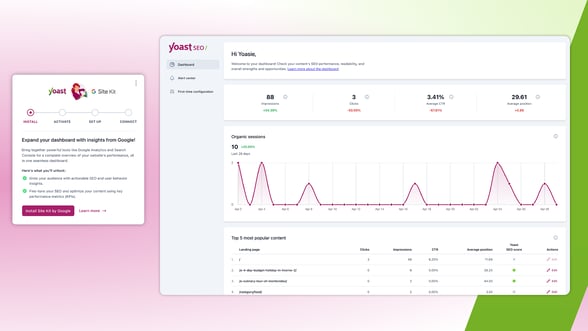 Site Kit by Google insights in your Yoast SEO Dashboard