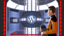 Illustration of someone in a Yoast uniform looking at a machine with the WordPress logo on it